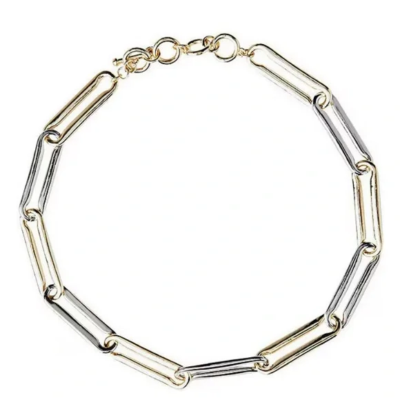 *NWT MING WANG Two Tone Short Link Collar Toggle Closure Necklace - Picture 2 of 7